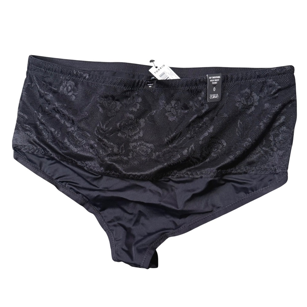 Torrid Smoothing High Rise Black Floral Lace Thong Black Panty Size Large 12 NEW